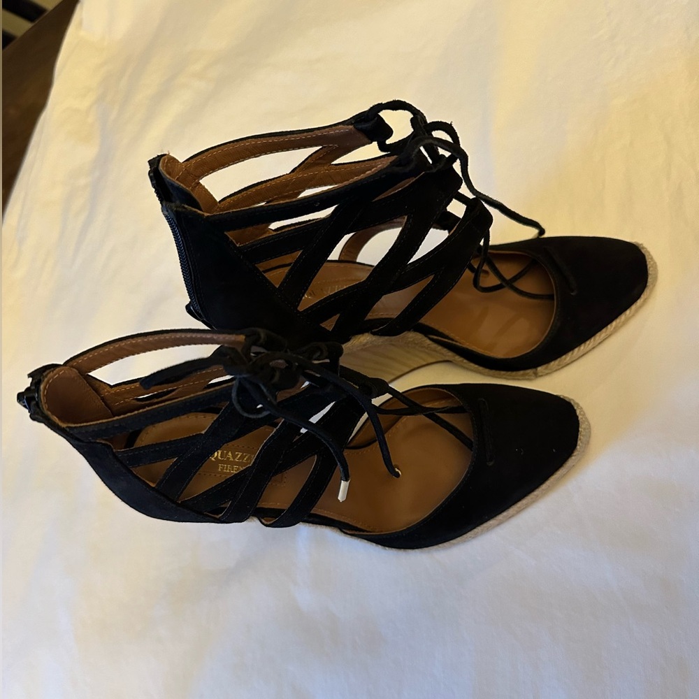Aquazzura Black suede wedges.